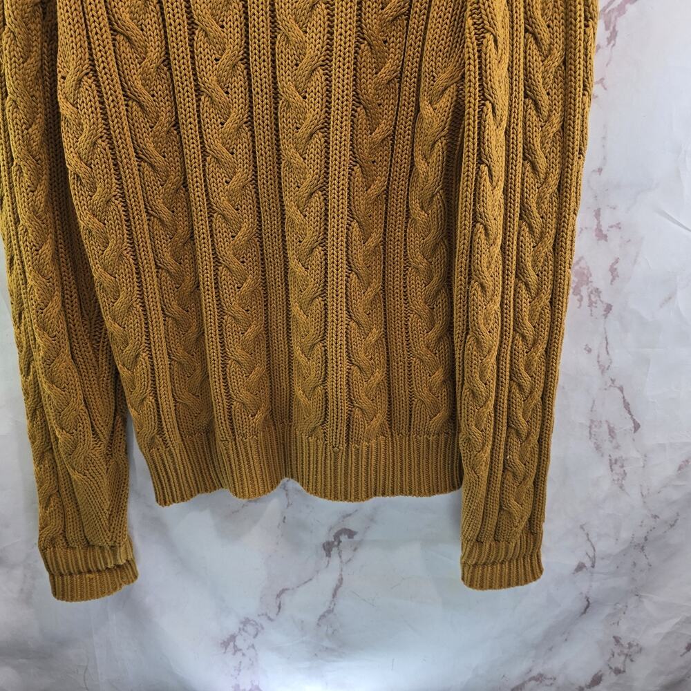 Vintage Eddie Bauer Sweater Womens XL Mustard V Neck 90s Cable Knit Fisherman - Picture 7 of 10